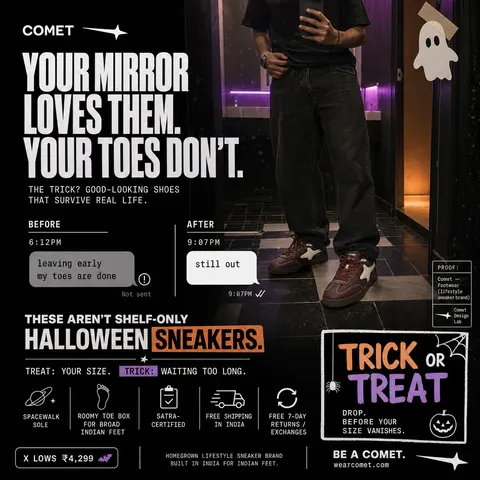 Real Pinnora output: Comet Halloween sneakers poster ad